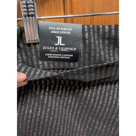Jules & Leopold Pull On Slim Leg Ankle Length Pant Tie Front  Gold Shimmer Black - Picture 4 of 8